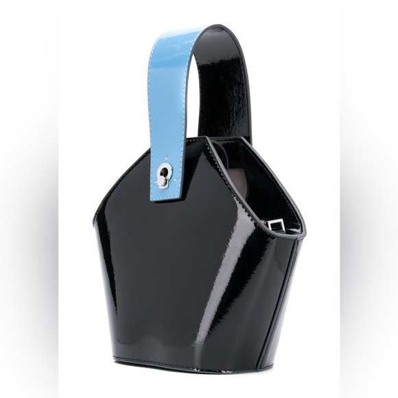 Danse Lente Black and Blue Patent Mini Johnny Bucket Bag - Picture 6 of 13